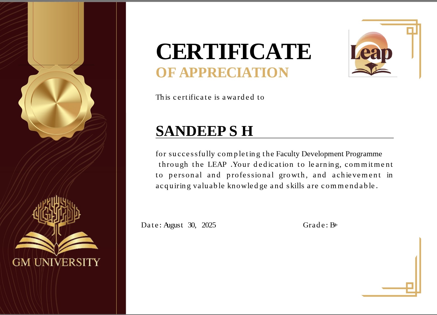 Mr. Sandeep S H Faculty Development Certificate